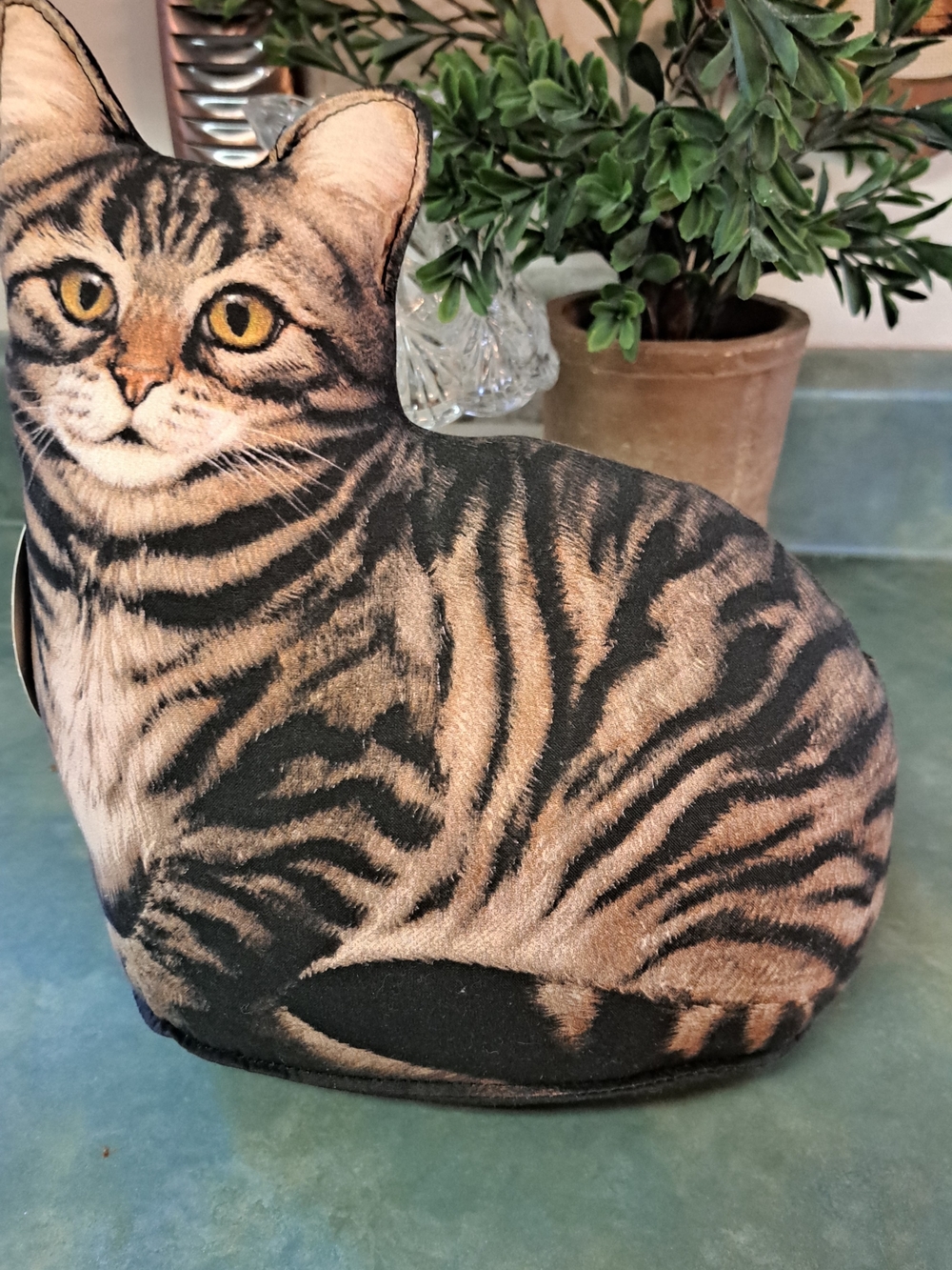 Vintage Adeline Halvorson Tabby Cat Doorstop — Brown & Black Decorative Cat Toy